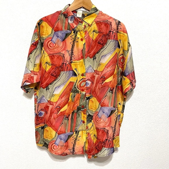 The Limited 100% SILK Vintage 90's Woman Abstract Art Button down Shirt Size S - Picture 1 of 9